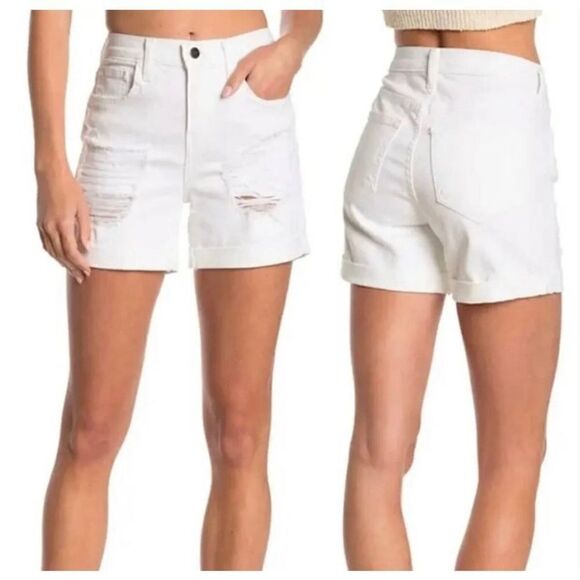 L’agence Balboa White Double Roll High Waist Distressed Shorts | Size 25 - Picture 1 of 6